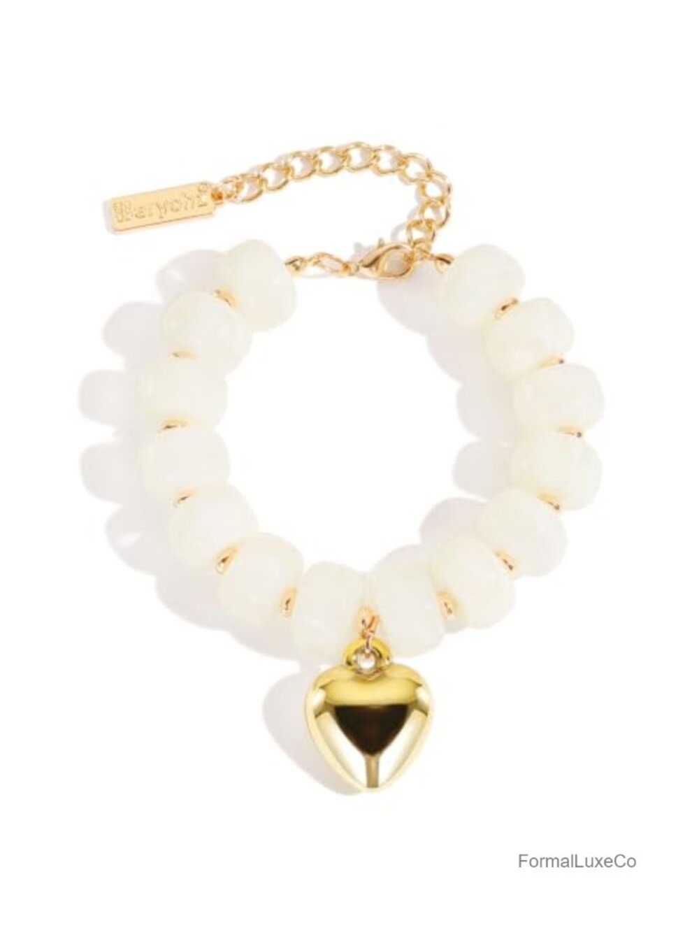 Chunky Beaded Bracelet for Women Boho Resin Heart Charm Adjustable